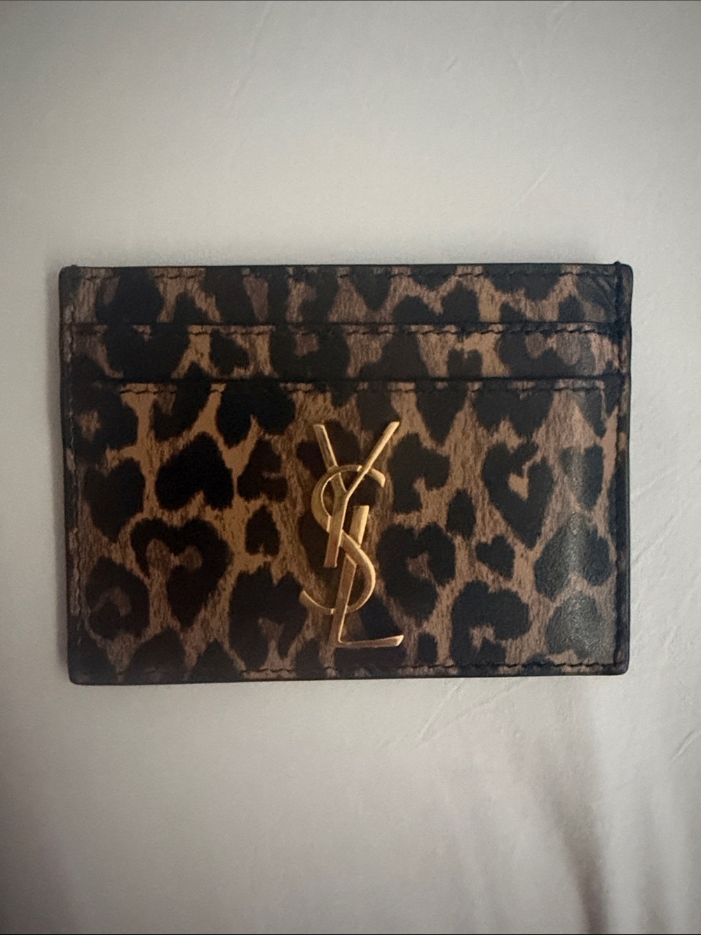 Saint Laurent Leopard-Print Card Holder with Gold YSL Monogram - Picture 1 of 4
